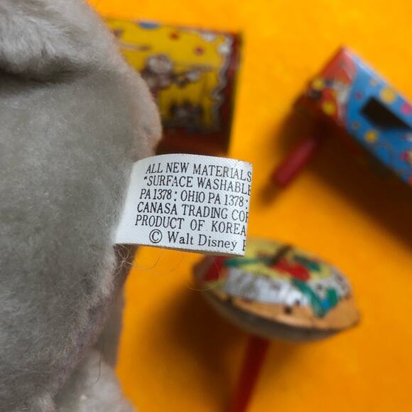 Disney Dumbo Plush and Vintage Circus Toy Noisemaker Metal Bundle - Picture 7 of 8